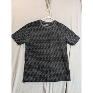 FENDI men's Chenile logo monogram t-shirt t shirt tee - black - Large L